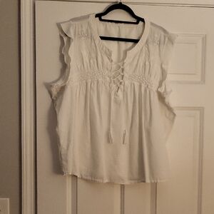 Maurices Cream Sleeveless Blouse with Lace-Up Detail